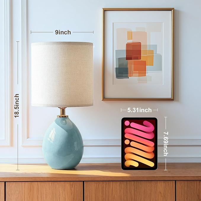 18.5" Ceramic Table Lamps Set of 2 for Living Room Bedroom, Blue | Bedside Lamps for Bedroom Nightstand, Ice Crackle Home Bedroom Living Room Decor, Linen Fabric Shade, 3-Color Temperature - Image 5