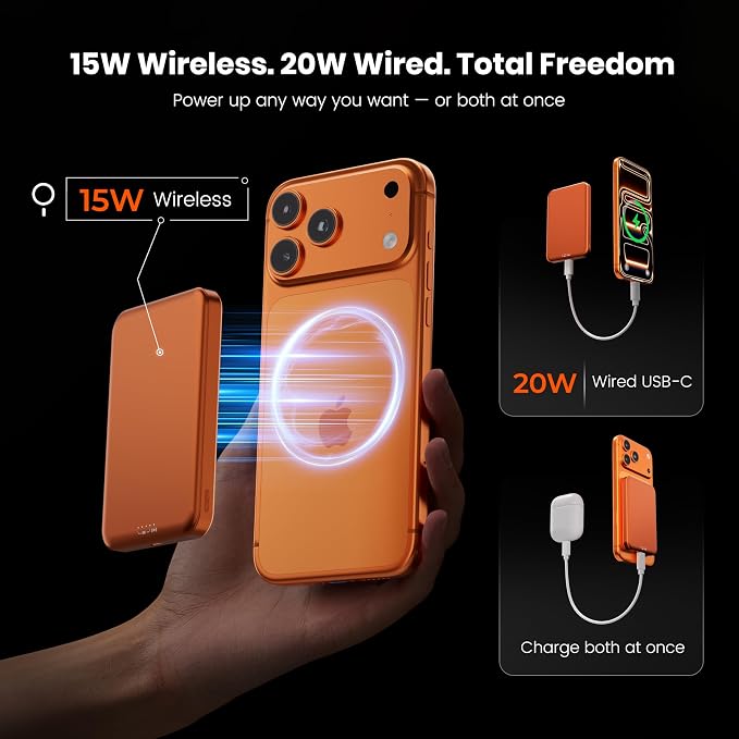 Qi2 Certified Magnetic Power Bank 10000mAh, 15W Fast Wireless Charger, Ultra-Slim LiFePO4 Battery Pack with 20W PD USB-C, Portable Charger for iPhone 17-12, Apple Watch & AirPods - Image 6