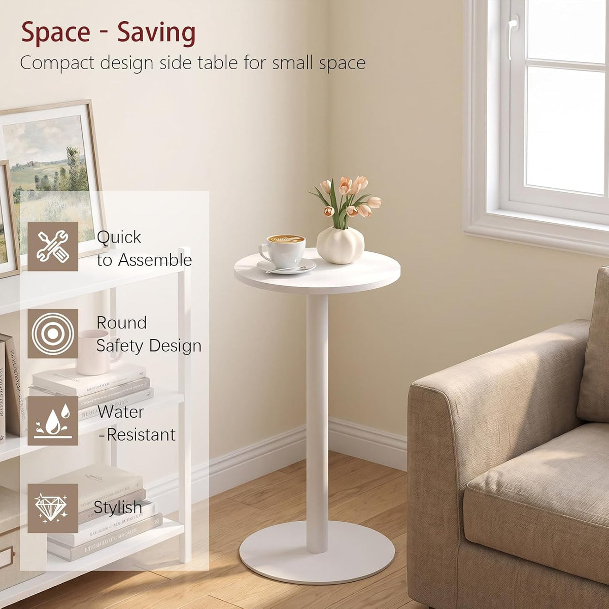 Adompacat Round Side Table, C Shapde End Table, Couch Side Table with Metal Leg, Small Snack Table for Living Room,Bedroom, Small Spaces - White - Image 4