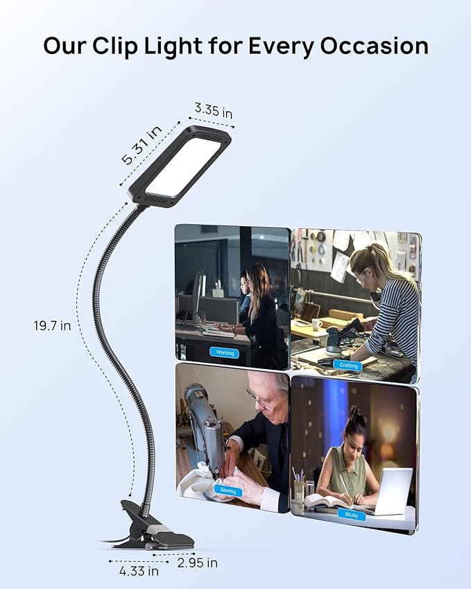 TROND LED Desk Lamp with Clamp, 1000LM Bright 3-Level Dimmable Desk Light | 6000K Daylight Extra-Long Flexible Gooseneck Clip on Light, Eye-Care Clamp Lamp for Painting, Workbench,Reading, Sewing - Image 6