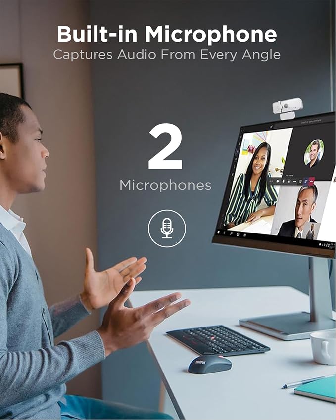 Lenovo HD 1080p Webcam (300 FHD) - Monitor Camera with 95° Wide Angle, 360° Rotation Pan & Tilt, Dual Microphones – Attachable Desktop Cam with Privacy Shutter for Remote Work, Streaming & Gaming - Image 4
