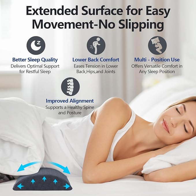 Cozyhealth - 3.15"H*23.6"L - Soft Lumbar Pillow for Sleeping, Memory Foam Back Lumbar Support Cushion for Lower Back Pain Relief Bed Waist Sleep Support Pillow for Side, Back Sleeper(Dark Grey, Large) - Image 2