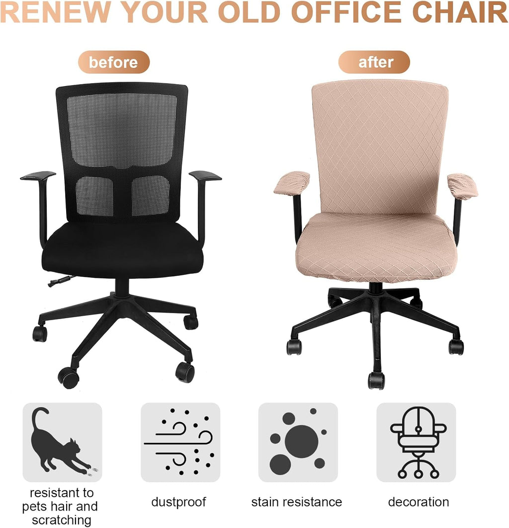 4 Pcs Office Chair Covers Stretch Seat Armrest, Camel - Image 3
