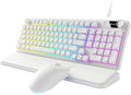 EWEADN Wired Keyboard and Mouse Combo with Detachable Wrist Rest, Quiet Ergonomic Keyboard Mouse Set with Multimedia Knob, RGB Backlit, Double-Shot Keycaps Natural Typing for Laptop, PC - White by EWEADN