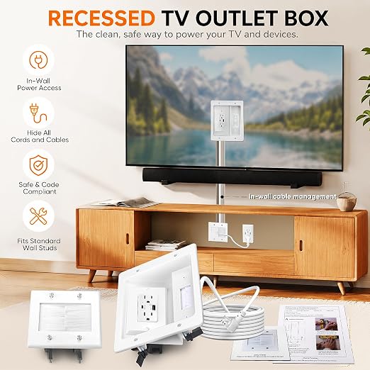 in-Wall TV Cable Management Kit with Power, AC Outlet & USB-A + USB-C Ports | Integrated Embedded Design, Perfectly Compatible with Structured Cabling - Image 4
