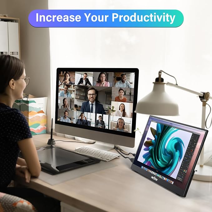 InnoView 15.6'' Portable Monitor for Laptop FHD 1080P USB-C Travel Monitors Built-in 90° Adjustable Stand Without Bag, HDR IPS Portable Laptop Monitor for MacBook PC Phone Xbox PS4/5 Switch - Image 4