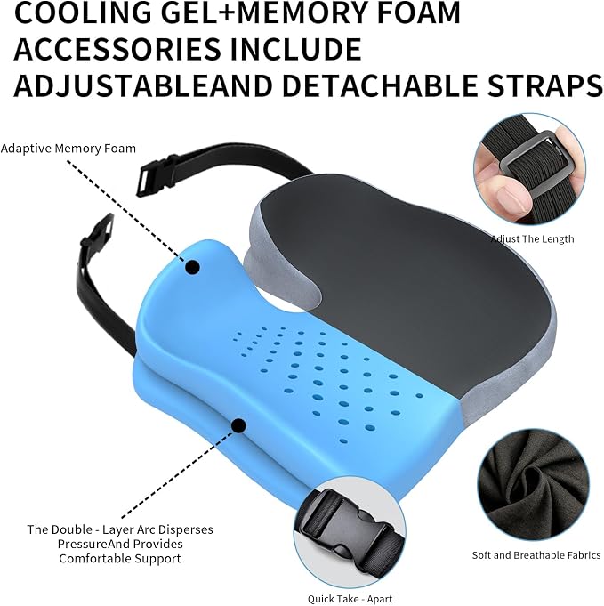 Memory Foam Ergonomic Seat Cushion for Office Chairs Pain Relief | Suitable for prolonged sitting, relieves tailbone pain, fits office chairs, wheelchairs, car seats and computer desk chairs - Image 2