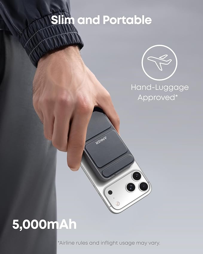 Anker 622 Magnetic Power Bank, 5,000mAh Foldable Wireless Portable Charger | Battery Pack with Stand and Side USB-C Port, Magsafe-Compatible for iPhone 16 / 15 / 14 / 13 Series - Image 3