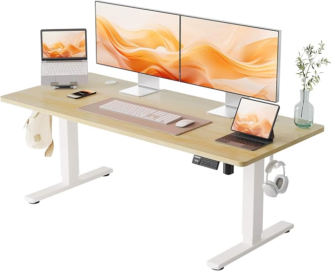 YIHAYO Low Height Adjustable Desk, Lifts 18.1-28.3 Inches, Electric Standing Desk for Short People, 55 x 24 Inches Computer Table with Splice Board for Home Office, Natural by YIHAYO