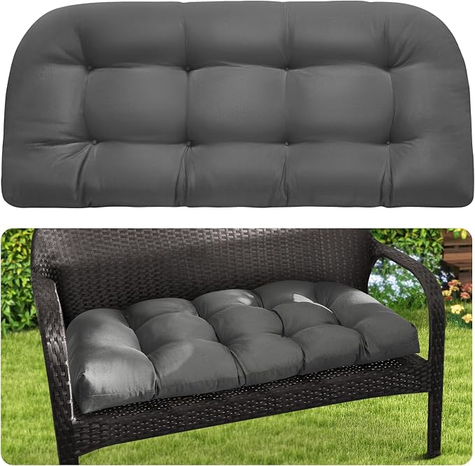 MAGIC ELEPHANT Outdoor Bench Cushion, Memory Foam Loveseat Cushion for Patio Furniture Wicker Chair, Settee Porch Swing Seat Cushion, 44 x 19 Inches (Grey) by Magicelephant