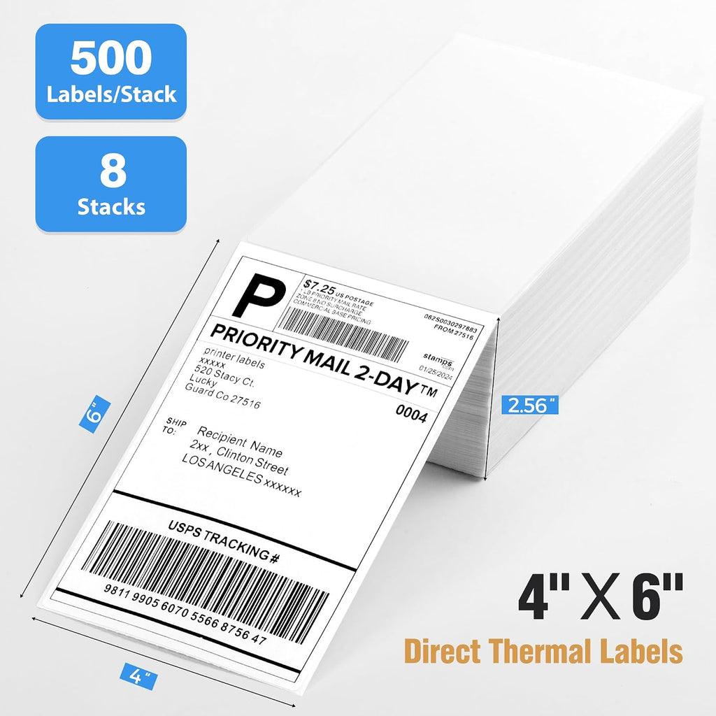 Fanfold 4" x 6" Direct Thermal Labels 4000 Thermal Printer Paper 8 Stacks Shipping Labels - Image 2