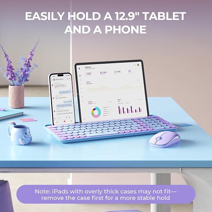 seenda CTU-301 Bluetooth Keyboard and Mouse Combo for iPad,Dark Purple | Bluetooth+2.4G combo with tablet holder, full-size keys and quiet clicks for iPad, iPhone, Mac, Windows and Android. - Image 3