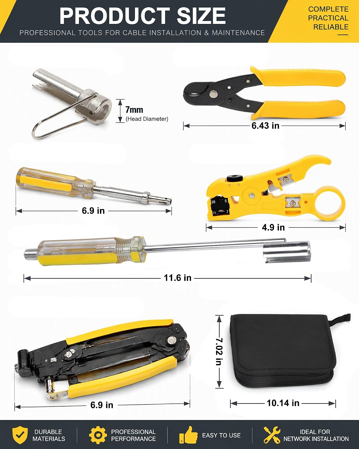 F Compression Tool Coax Cable Crimper Kit, Adjustable RG6 RG59 RG11 75-5 75-7 Coaxial Cable Stripper with F Compression Connectors Pack of 10 - Image 6