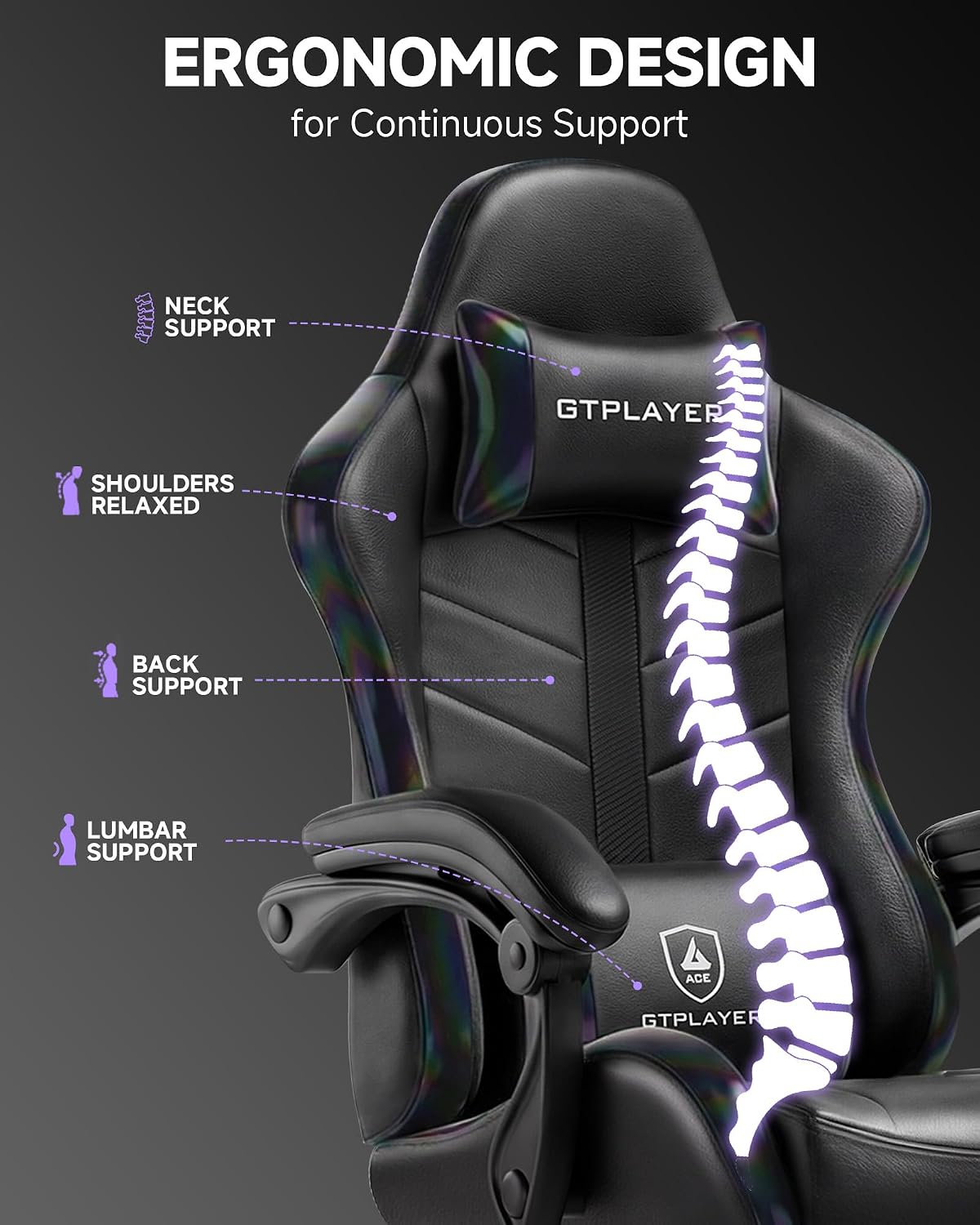 GTPLAYER Gaming Chair, Computer Game Chair for Adults, Colorful Black - Image 5
