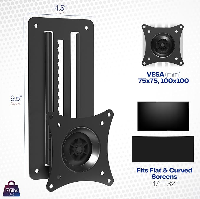 VIVO Height Adjustable 17 to 32 inch Single Monitor Articulating Wall Mount for Standing Workstations, Fits 1 Screen with Max VESA 100x100mm, Black, MOUNT-VW01A | Height Adjustable Articulating Wall Mount for Standing Workstations, Max VESA 100x100mm, ... - Image 3