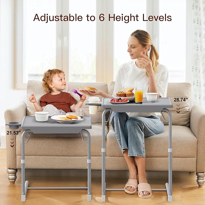 HUANUO Adjustable TV Tray Table - TV Dinner Tray on Bed & Sofa, Comfortable Folding Table with 6 Height & 3 Tilt Angle Adjustments (Gray) - Image 7