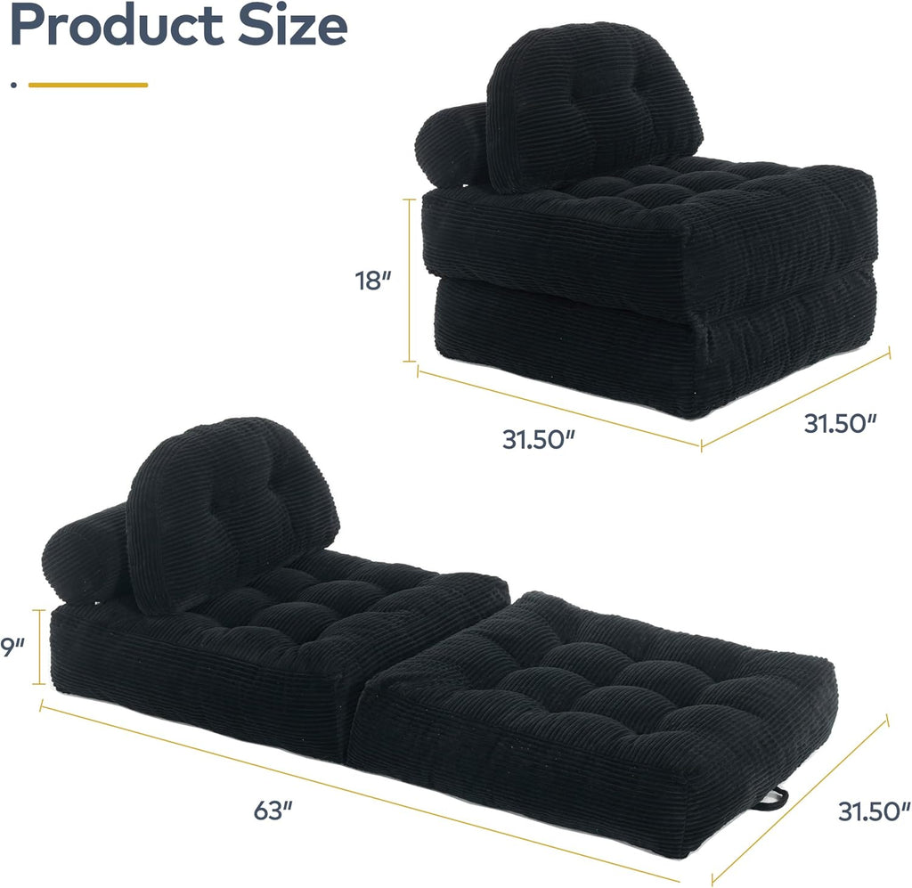 Convertible Corduroy Floor Sofa, 3-in-1 Folding Lazy Sofa Bed with Adjustable Backrest, Soft Bean Bag Chair Lounger for Living Room, Bedroom, Guest Room, Oversized Sleeper Chair - Image 2