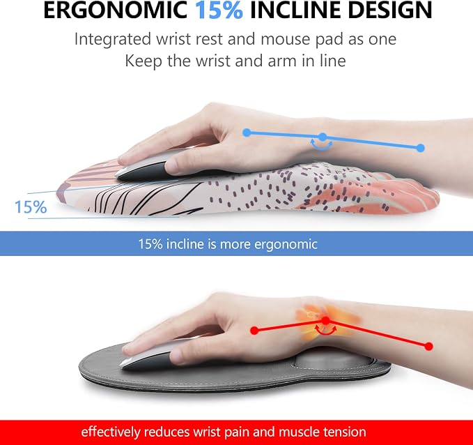 Ergonomic Mouse Pad & Keyboard Wrist Rest Set, Memory Foam | Memory Foam Wrist Cushion, Non-Slip PU Base, Massage Design, Relieves Wrist Pressure for Work, Gaming & Office Use,Leaf - Image 2