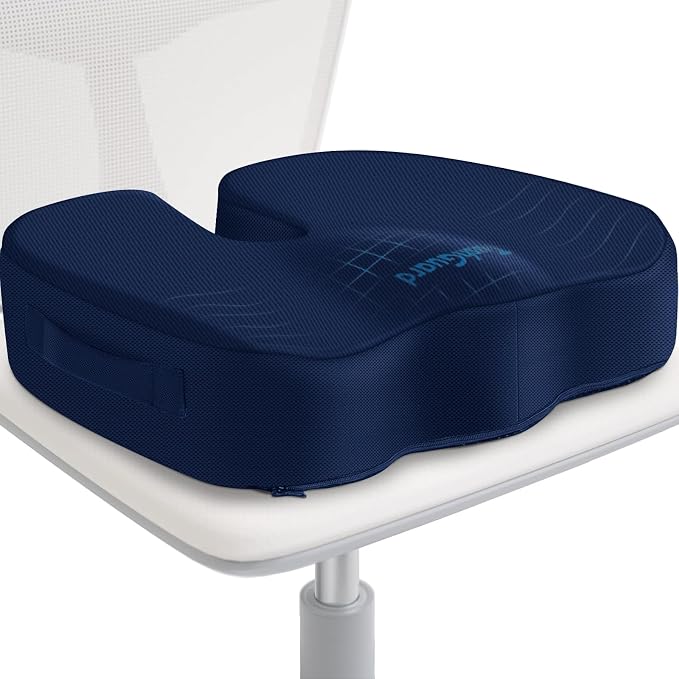 Seat Cushion for Office Chair, Car, Memory Foam, Blue XX-Large | For Back, Coccyx, Sciatica, Tailbone Pain, Ergonomic Design, Non-Slip, Desk Wheelchair Use, Supportive Butt Pillow, For Man by TushGuardSeatCushonsPillows