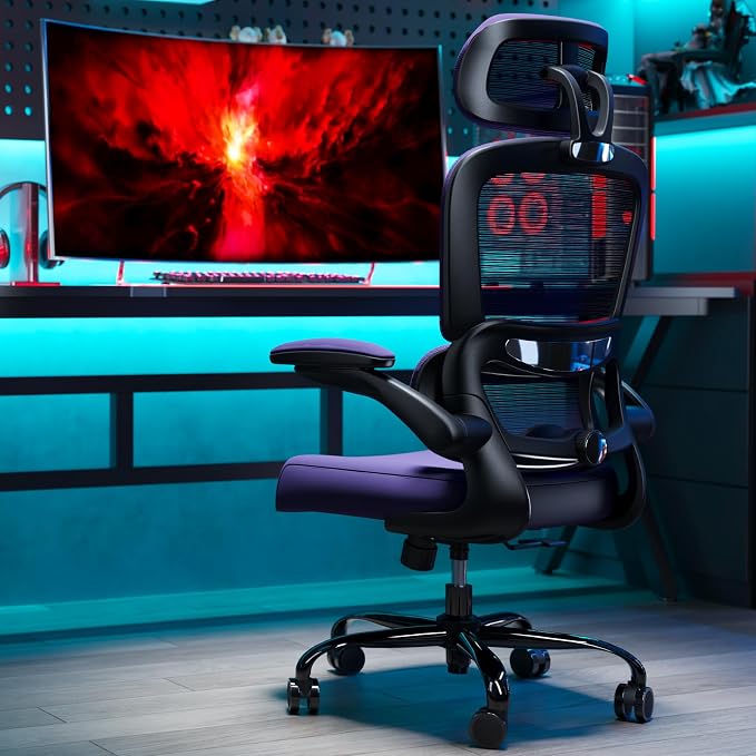 TRALT Office Chair Ergonomic Desk Chair - Gaming Chair with Lumbar Support | 330 LBS Home Office Desk Chairs with Headrest, Reading Chair with Flip-up Armrests, Comfortable Computer Chairs (1, Violet) - Image 7