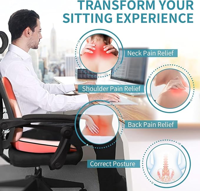 Seat Cushion and Lumbar Support Pillow for Office Chair Car Neck Headrest Pillow Memory Foam Seat Pads Pressure Relief Back Cushion and Carseat Pads(Pink) - Image 7