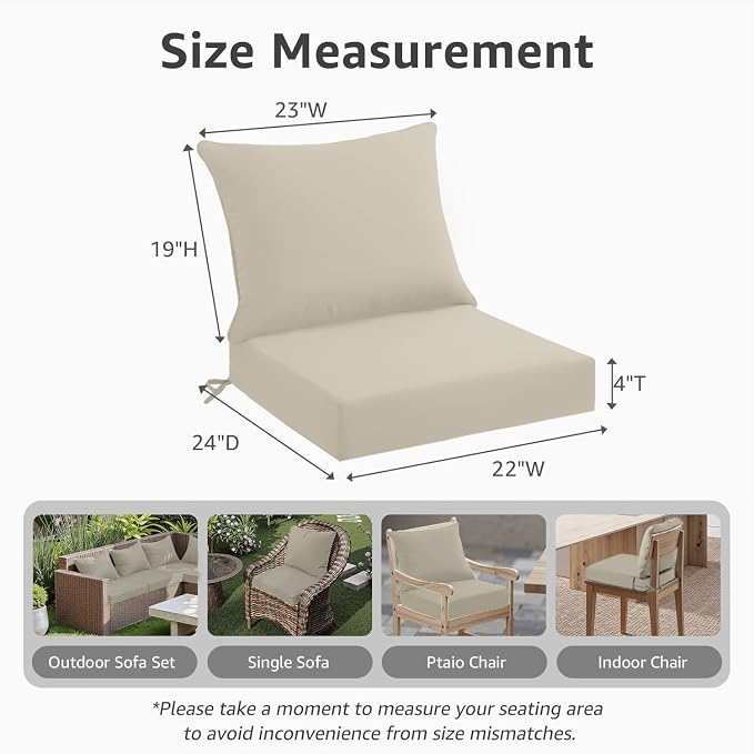 PatioGlow Outdoor Seat Cushion Set 22 x 24 x 4 Inch, Waterproof & Fade Resistant Patio Furniture Cushions with Removable Cover, Thick Deep Seating Pads for Outside Chair Sofa Couch - Image 3