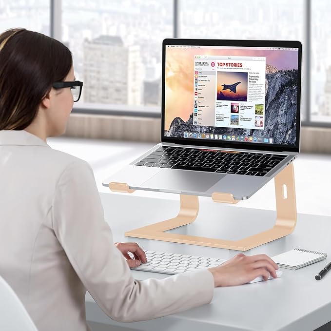 OMOTON Laptop Stand, Detachable Laptop Mount, Aluminum Laptop Holder Stand for Desk, Compatible with MacBook Air/Pro, Dell, HP, Lenovo and All Laptops (11-16 inch), Gold | 11-17" Laptop Holder for Desk, Notebook Computer Mount, Lightweight Cooling for ... - Image 7