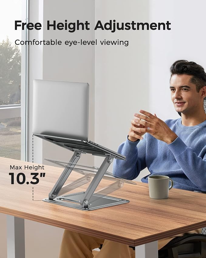 Adjustable Laptop Stand, Portable for 17.3inch Laptops, Holds Up to 17.6lbs, Ergonomic Posture & Heat Dissipation - Gray - Image 2