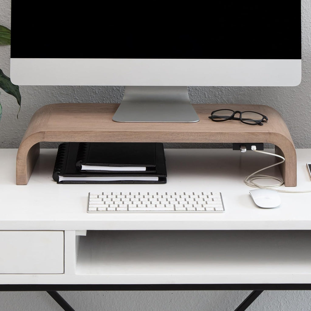 Anji Mountain Monitor Stand for Desk - Desktop Organizer & Laptop Riser, Ergonomic Monitor Riser, Space-Saving, Durable, Easy Assembly & Ideal for Home & Office, Biscotti, Power Edition by Anji Mountain