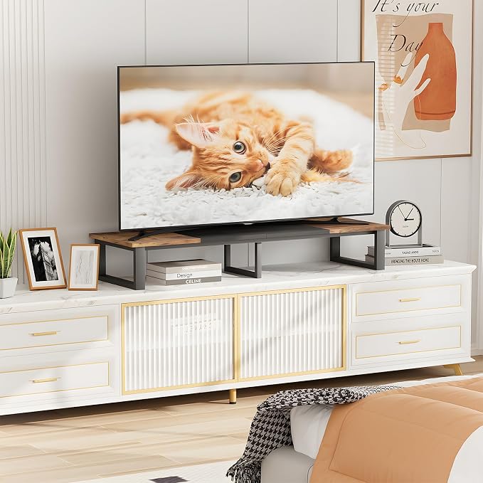 aboxoo 45" TV Riser Stand for 32-60 Inch TV, TV Shelf with Steel Legs | Brown TV Riser Stand with Storage, Tabletop TV Riser for Home Living Room, Study Office, Fit TV, Monitor, Laptop - Image 4