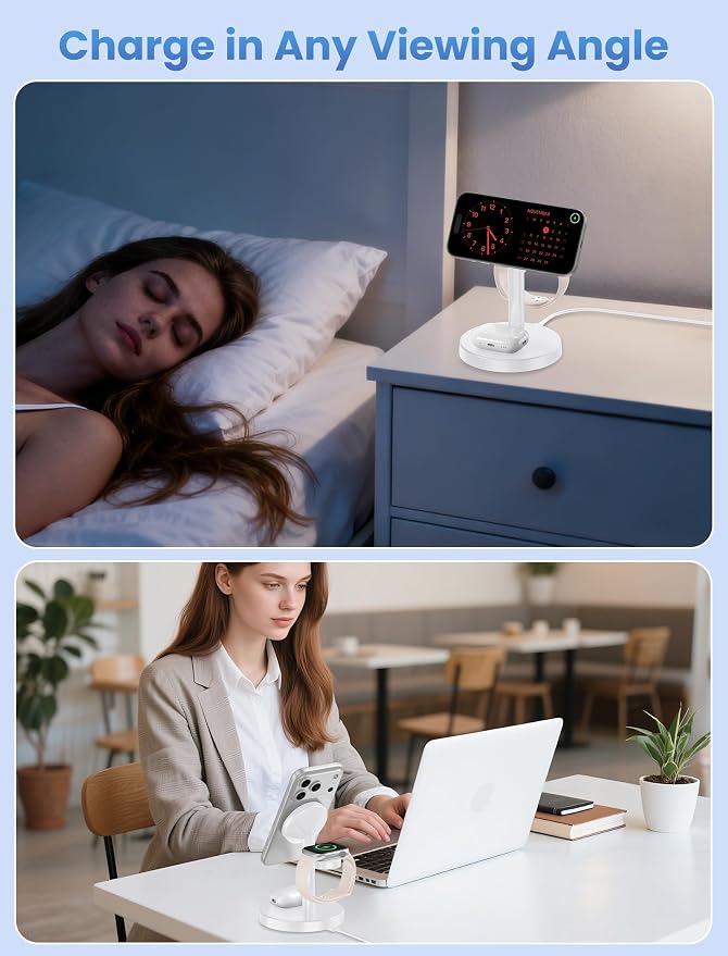 Aeinidi 3 in 1 Fast Wireless Charging Station for Apple, 15W Strong Magnetic Charging Stand Compatible with MagSafe Charger for iPhone 17 16 15 14 13 12 Apple Watch AirPods Series - Image 9