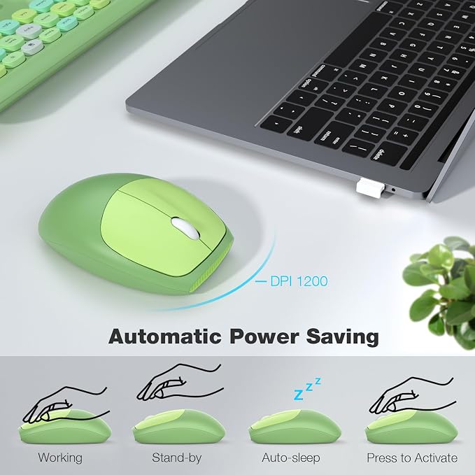 MOFII Wireless Keyboard and Mouse Combo, Colorful Full Size Keyboard with Number Pad, Silent Cute Wireless Mouse, 2.4GHz Dropout-Free Connection, for PC Laptop Computer (Green Color) - Image 4