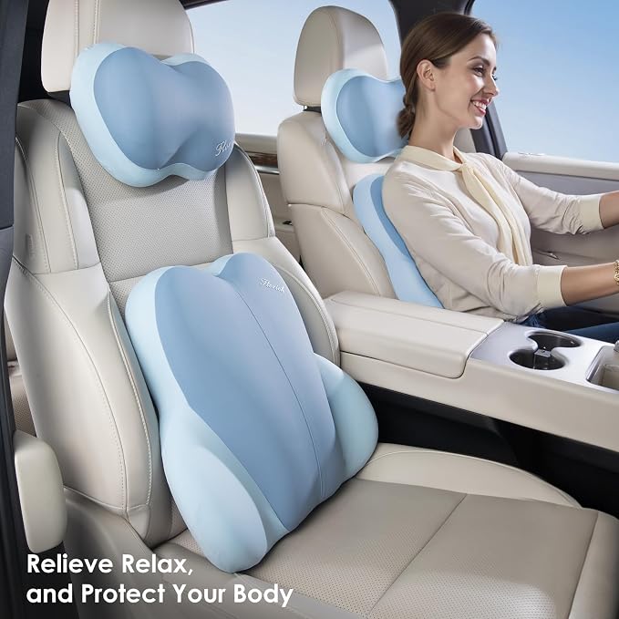 Lumbar Support with Car headrest Back Pillow for Chairs Headrest Pillow for Car Ergonomic Ultrathick Memory Foam Back Pillow for Office Chair (Blue) - Image 5