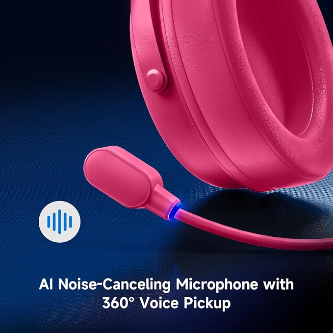 MCHOSE V9 PRO Wireless Gaming Headset 7.1 Surround Sound for PS5 PS4 PC Switch TOPSPEED Gaming Headphones, Noise Canceling Mic, 250Hr Battery, Low 15ms Latency, Lightweight, BT 5.3 FPS Games Rose&Red - Image 8
