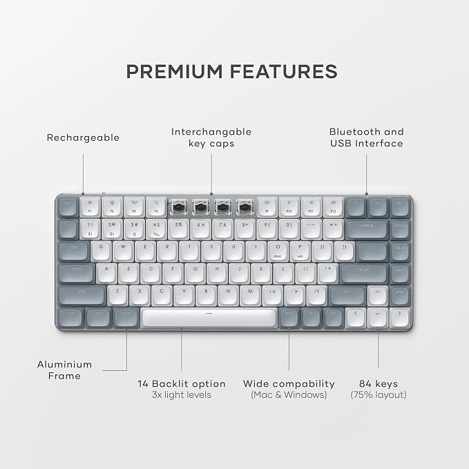 Satechi SM1 75% Mechanical Keyboard, Backlit Bluetooth, Light Gray/White | 84 Keys, Compact Wireless, Gaming, for Mac and Windows - Image 3