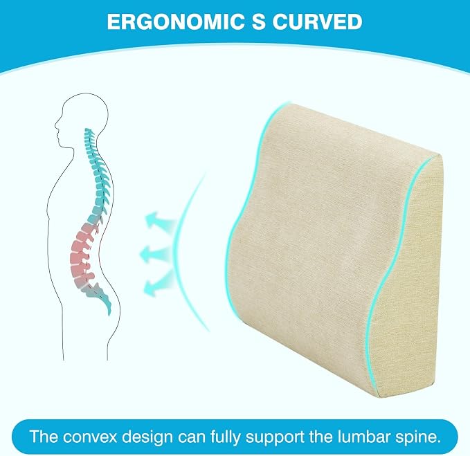 Back Support Pillow for Recliner Dual Layer Lumbar Support Pillow with Gel Memory Foam Ergonomic Orthopedic Lumbar Cushions for Elderly Lower Back Pain Relief Washable Cover Khaki - Image 6