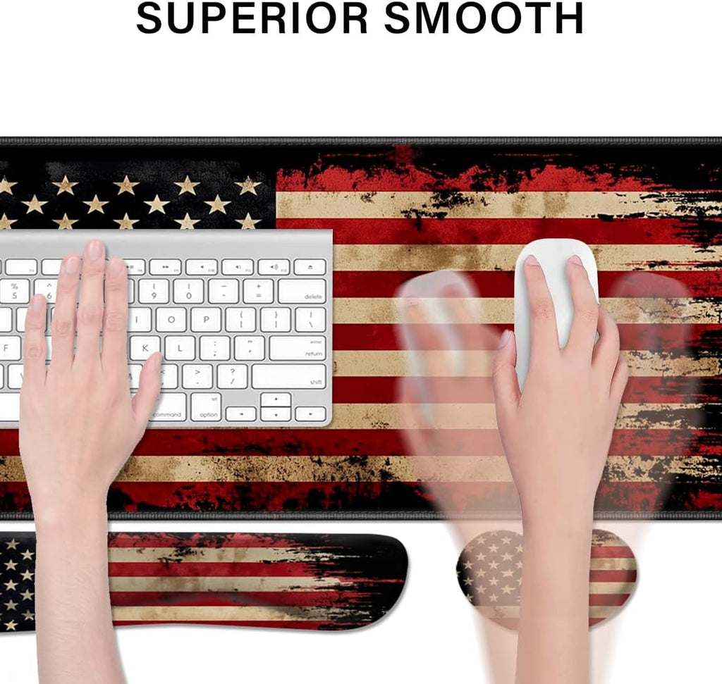 Desk Pad and Keyboard Wrist Rest, Large Mouse Pad + Keyboard Pad+Mouse Wrist Support, Non-Slip Desk Mat Protector for Office, Home 31.5×11.8 Inches National Flag - Image 3
