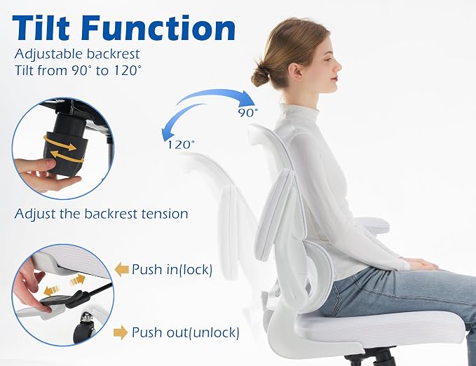 TRALT Ergonomic Office Chair Desk Chair with Adjustable Lumbar Support | Desk Chair Comfy with Flip-up Armrests Ergonomic Chair - Mesh Computer Chairs for Adults, 330lbs, PU Leather (White, 1) - Image 6