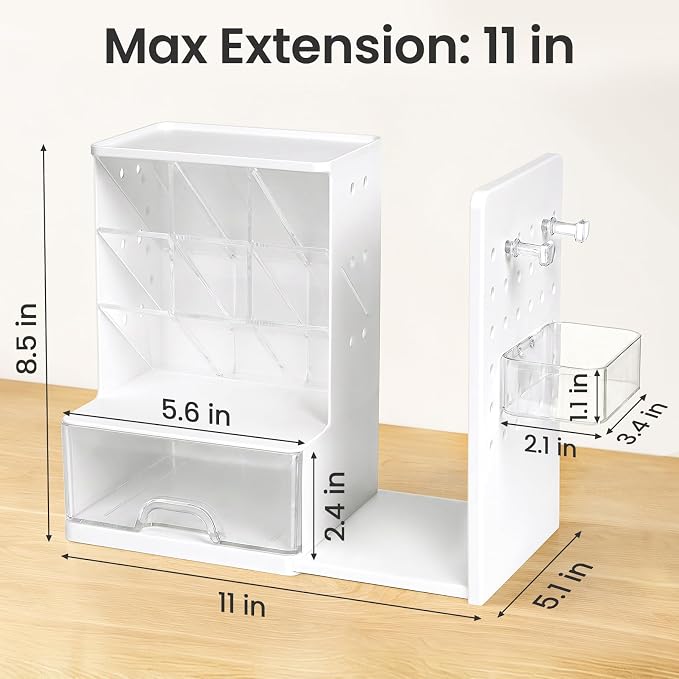 Sooez Desk Organizer with Bookends, Pegboard & Drawer, Pen & Pencil Holder | Desk Accessories with 5 Compartments, Teacher School Office Supplies, Dorm Room Organization Storage for Sticky Notes, Pink - Image 2