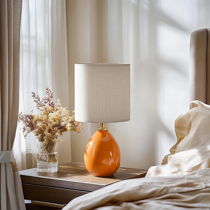 18.5" Ceramic Table Lamps Set of 2 for Living Room Bedroom, Orange | Bedside Lamps for Bedroom Nightstand, Ice Crackle Home Bedroom Living Room Decor, Linen Fabric Shade, 3-Color Temperature - Image 7