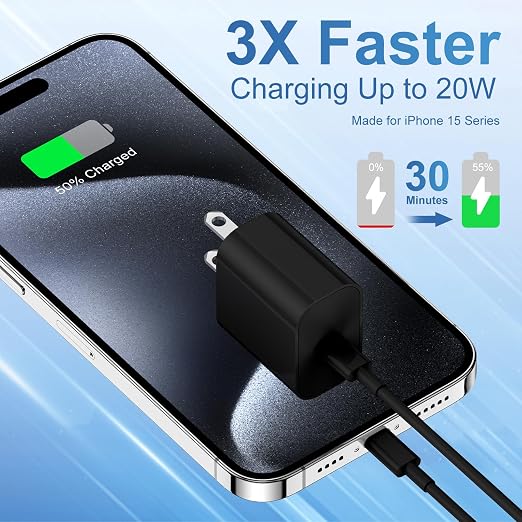 iPhone 16 15 Fast Charger and 10ft Type C to C Cable Cord Long,20W USB C Charging Block for Apple iPhone 16 Pro/16 Plus/15 Pro Max/15/iPad Wall Plug Power Adapter Cube Brick 12.9/11/Air 4th/6 Gen/Mini - Image 2