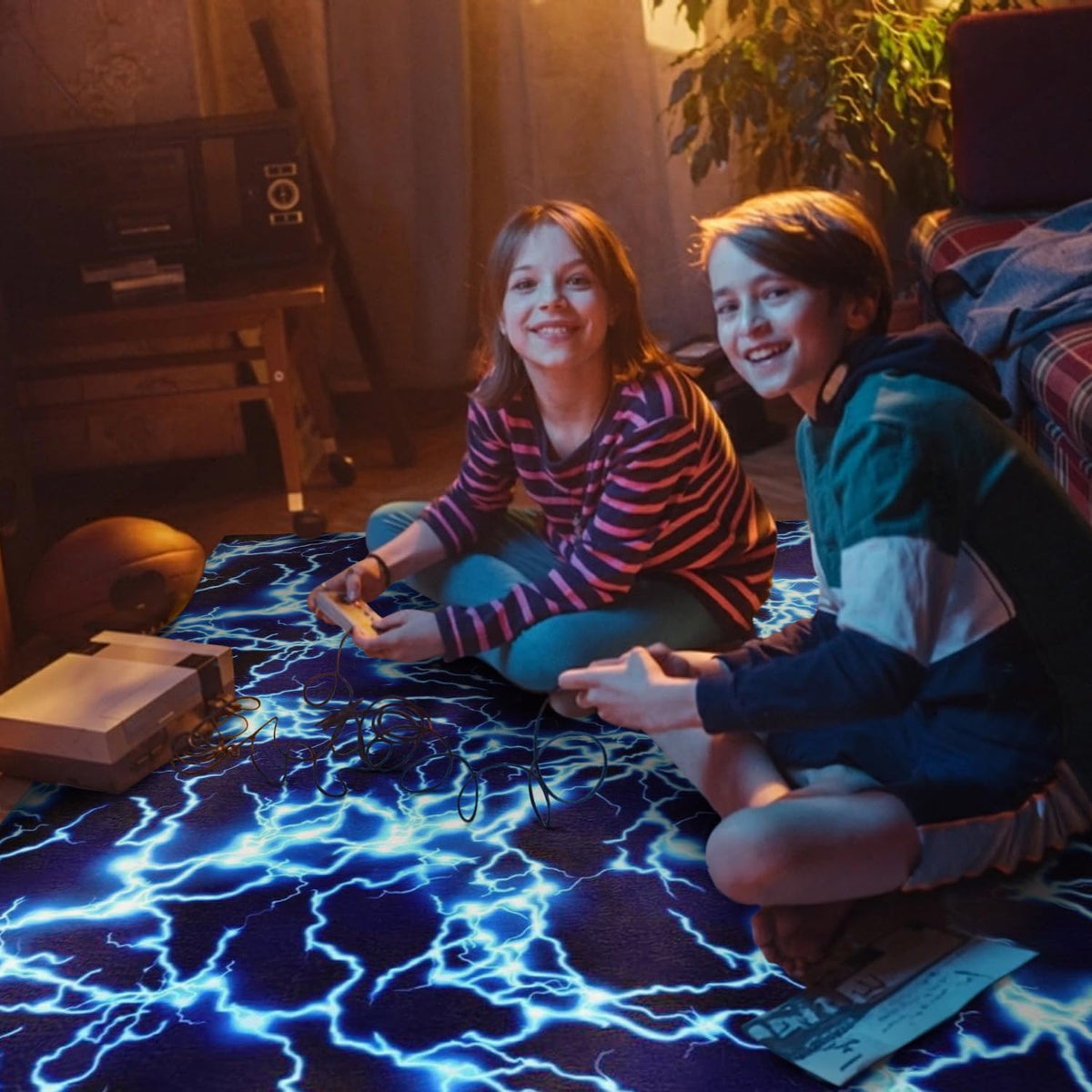 Gaming Chair Mat for Carpet Hardwood Tile Floor,36"x48" Gamer Rug for Game Room, Under Desk Non Slip Gamer Rug,Low-Pile Game Room Rugs,Rubber Backing Large Gaming Chair Floor Mat,Blue Lightning - Image 3