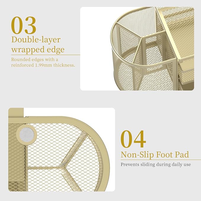 Mesh Desk Organizer, Pen Holder for Desk with 2 Drawers, Yellow | Desk Organizers and Accessories with 8 Compartments and 2 Drawers, Pencil Holder for Desk for Small Office Supplies - Image 6