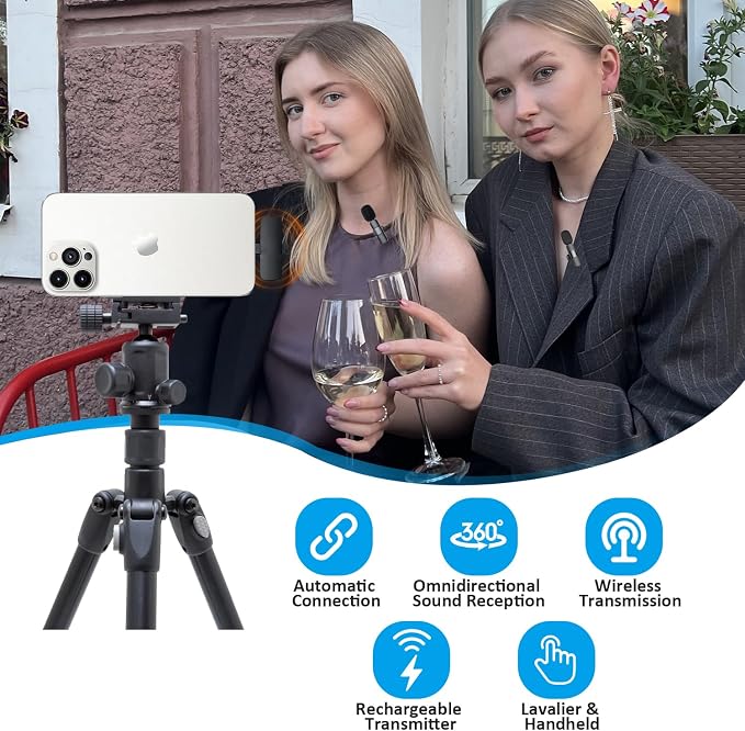 MAYBESTA Wireless Mini Microphone for iPhone 14 Below - Bluetooth Lapel Mic for Video Recording - Clip on Phone Microphones for YouTube Tiktok(Lightning / 2 mics) - Image 2