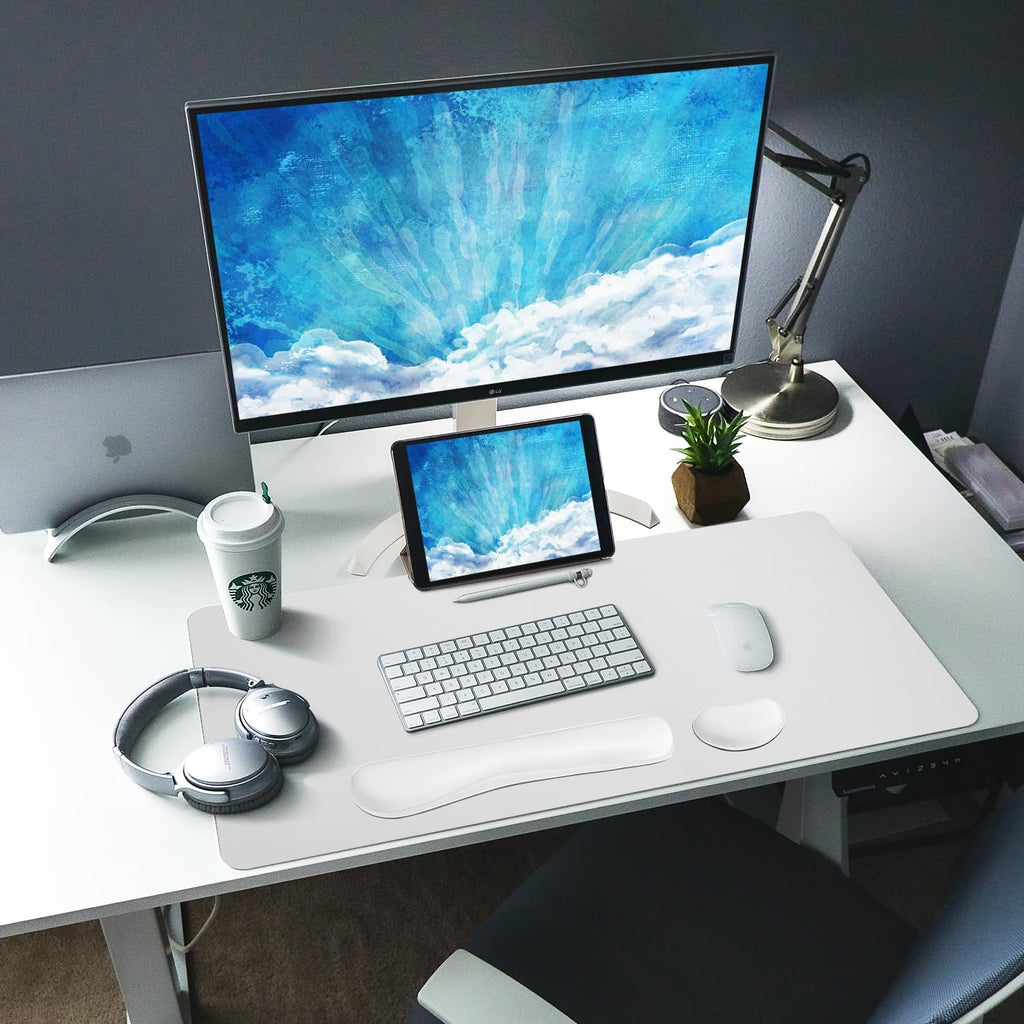 Leather Desk Pad and Keyboard Wrist Rest, Large Mouse Pad + Keyboard Pad+Mouse Wrist Support, Non-Slip Desk Mat Protector for Office, Home (35.4×15.7 Inches,White) - Image 6