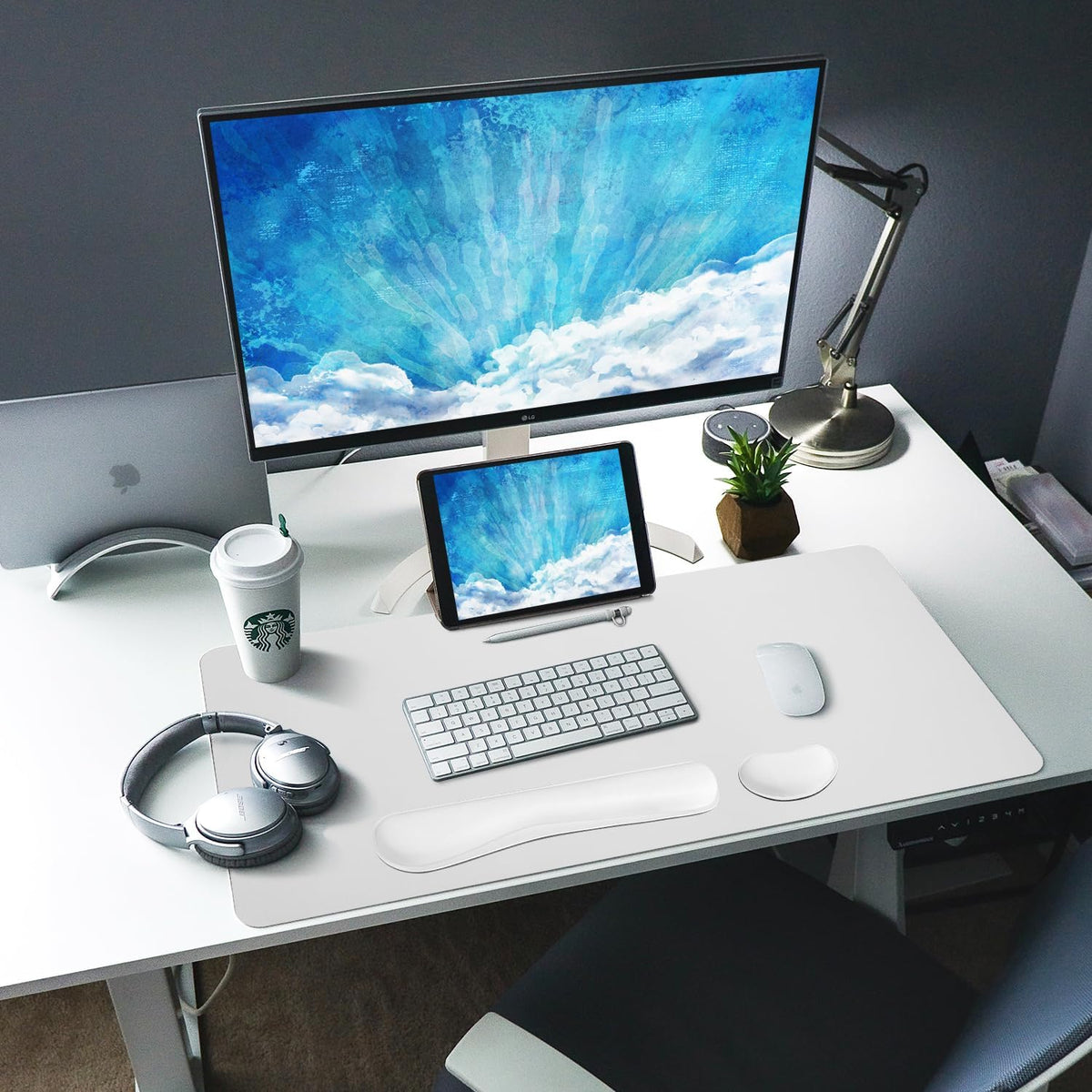 Leather Desk Pad and Keyboard Wrist Rest, Large Mouse Pad + Keyboard Pad+Mouse Wrist Support, Non-Slip Desk Mat Protector for Office, Home (35.4×15.7 Inches,White) - Image 6