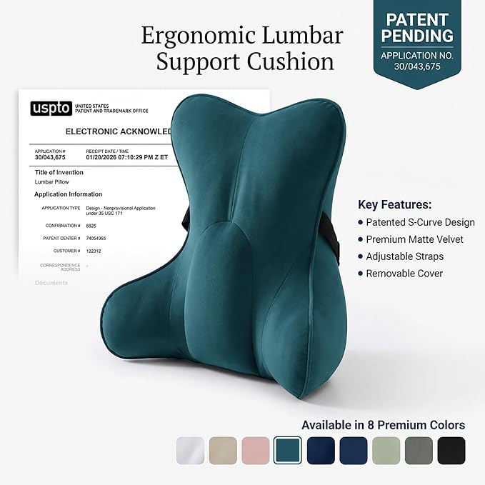 Lumbar Support Pillow (Pat. Pend) for Car Seat, Office Chair, Couch & Recliner, Ergonomic Back Support for Chair, Lower Back Pain Relief, with Adjustable Strap to Stay in Place, Slate Blue - Image 9