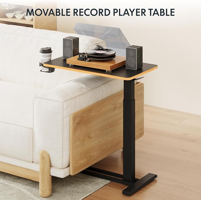 FLEXISPOT H7 28" Pneumatic Height-Adjustable Overbed Table with Wheels | C-shaped bedside table TV Tray,Medical End Side Table,Laptop desk for Hospital Home office use,27.6"W x 15.7"D,Black Maple - Image 5
