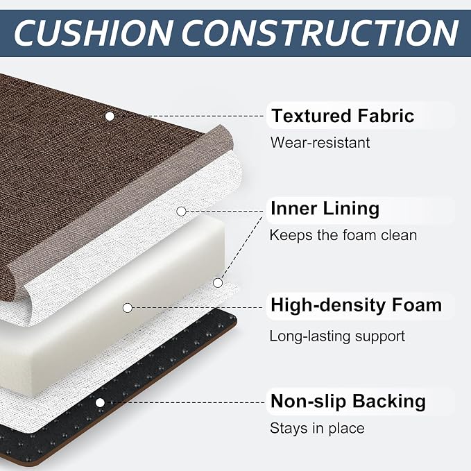 Basic Beyond Chair Cushions for Dining Chairs with Ties and Removable Cover, 2" Thick Seat Cushions for Kitchen Chairs, Set of 6, 17" x 16", Brown - Image 4