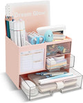 QIYVLOS Multi-Functional Desk Organizer with 3 Drawer and 8 Compartments, Pink by QIYVLOS